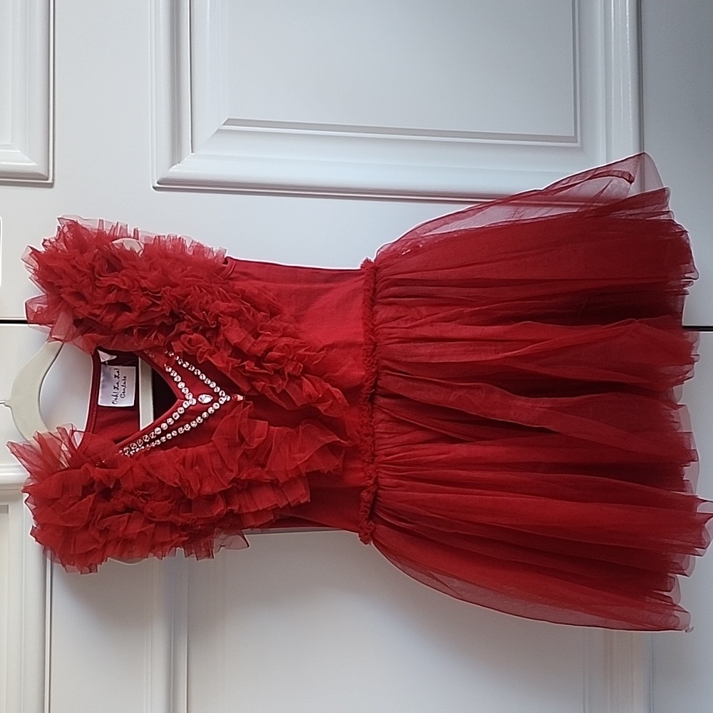 Ooh! La, La! Couture Red Tulle Dress with Rhinestones
